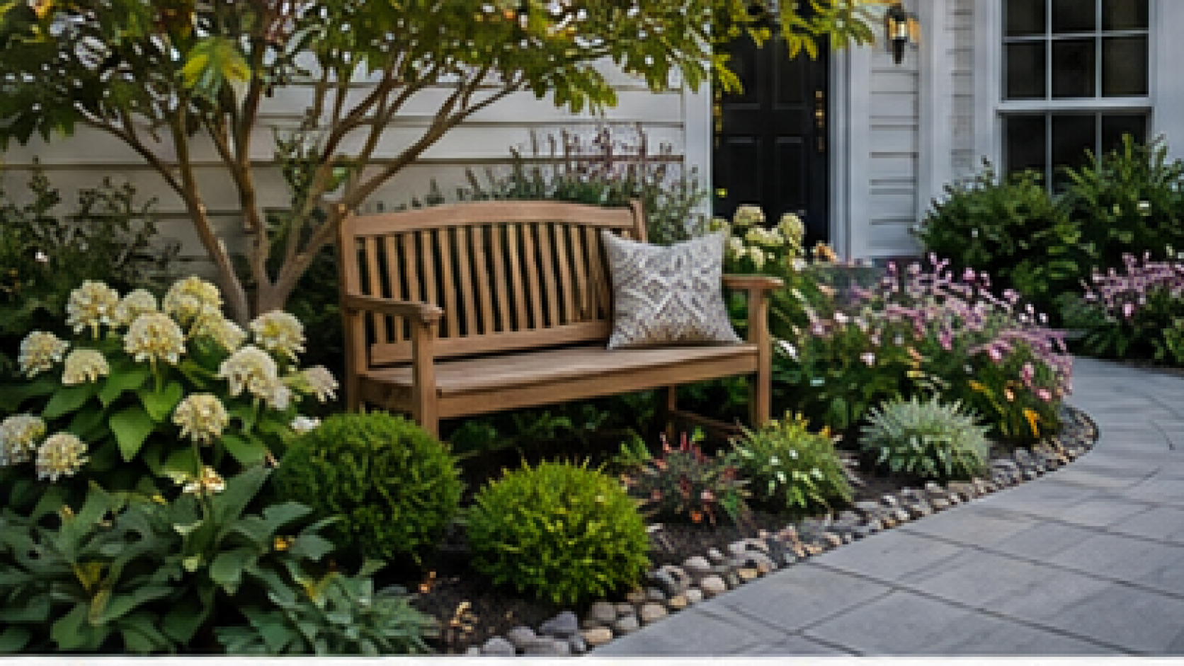 Front Yard Garden Ideas with garden bench