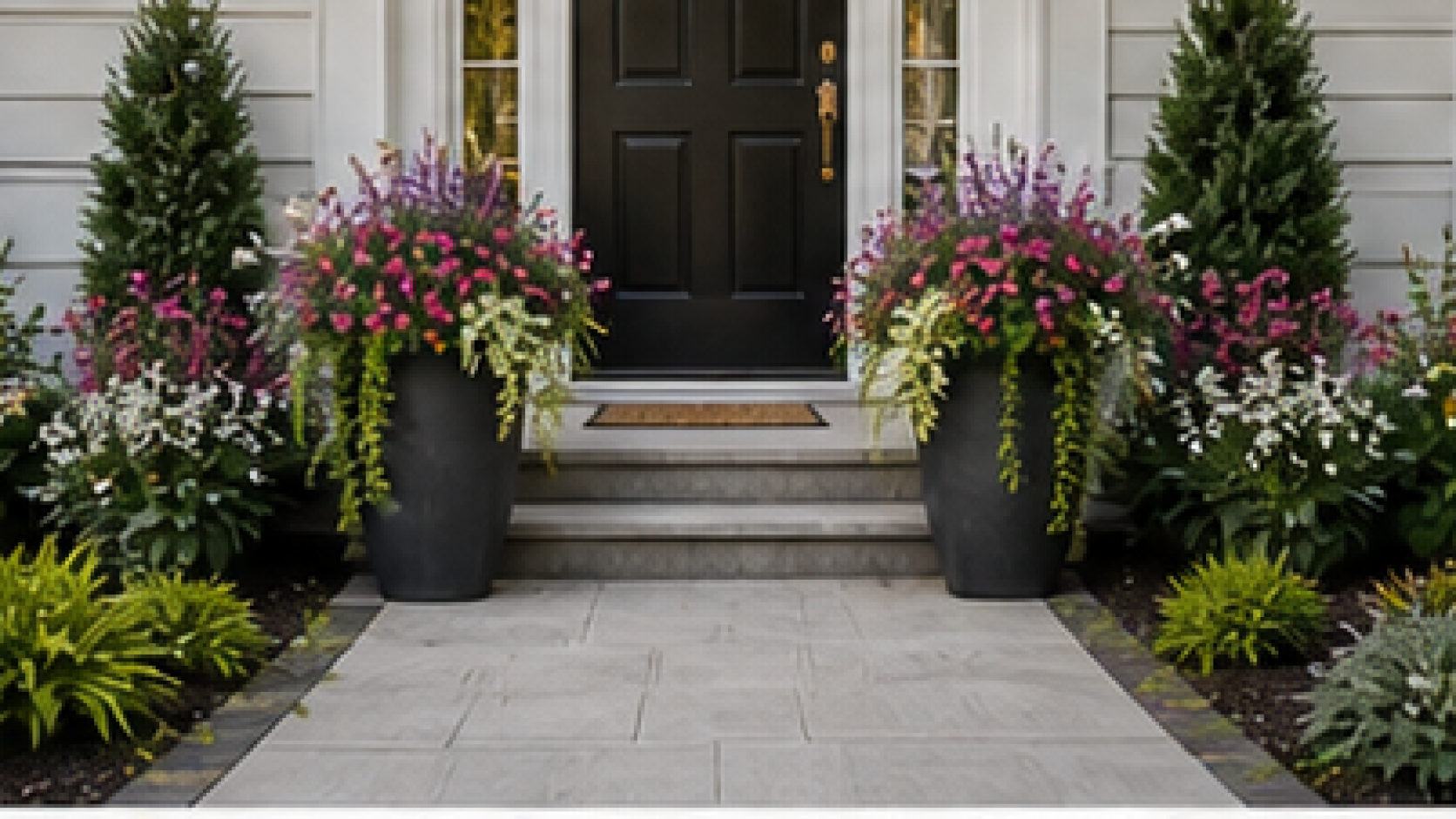 Front Yard Garden Ideas with entry planters