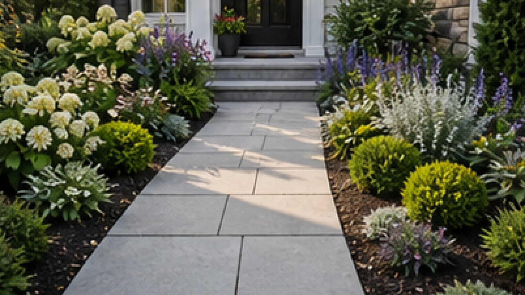 Front Yard Garden Ideas with light pavers