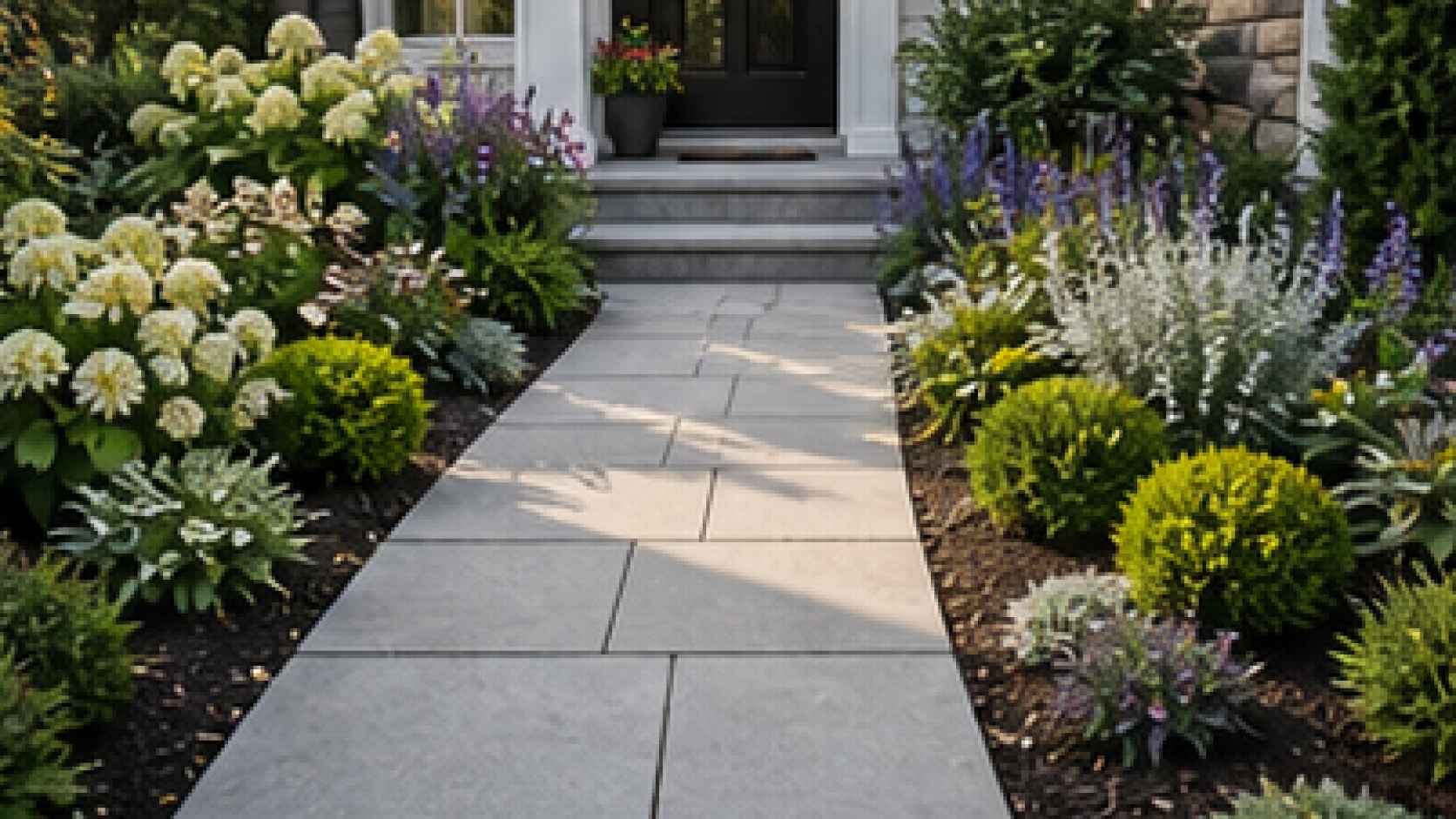 Front Yard Garden Ideas with light pavers