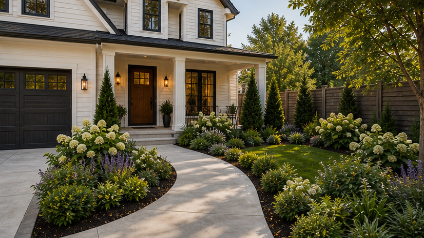 Front Yard Landscaping Ideas with a natural concrete look