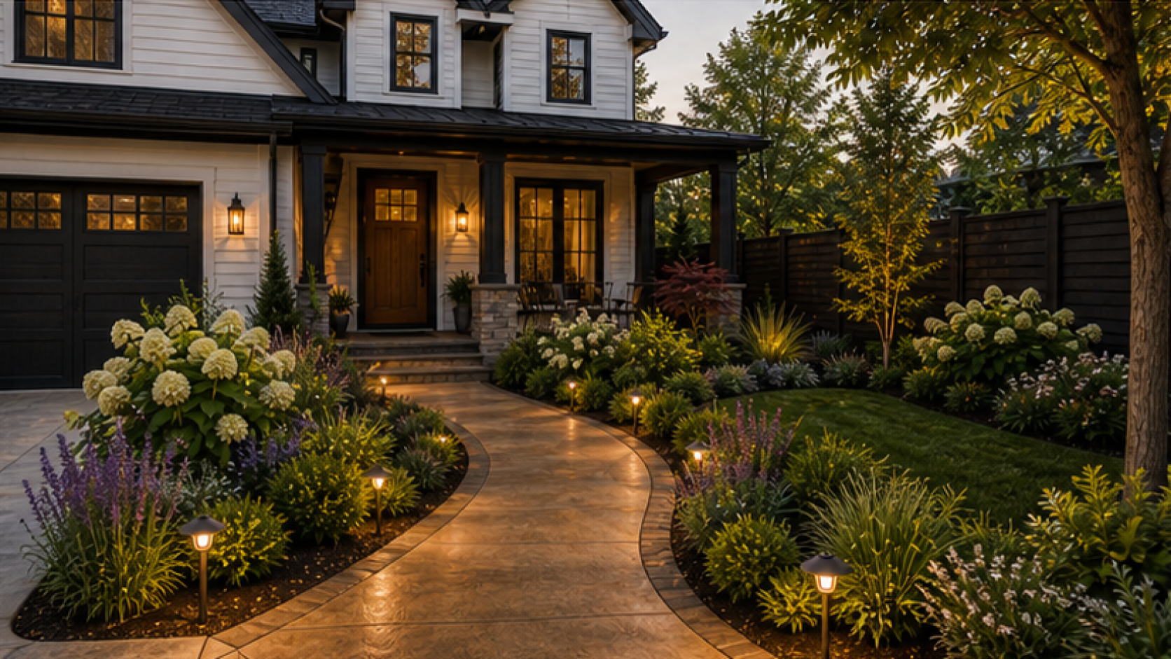 Front Yard Landscaping Ideas with a treated concrete look