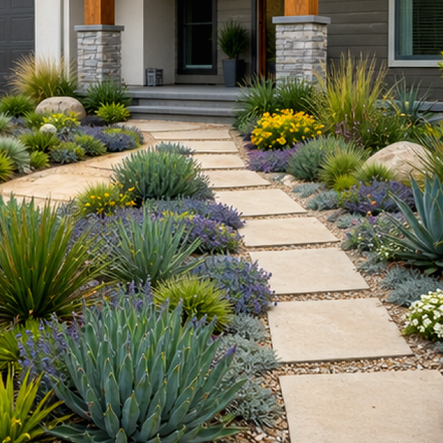 Front Yard Landscaping Ideas materials and planting