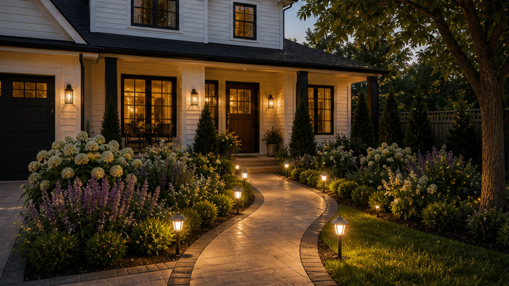 Front Yard Landscaping Ideas with path light accents