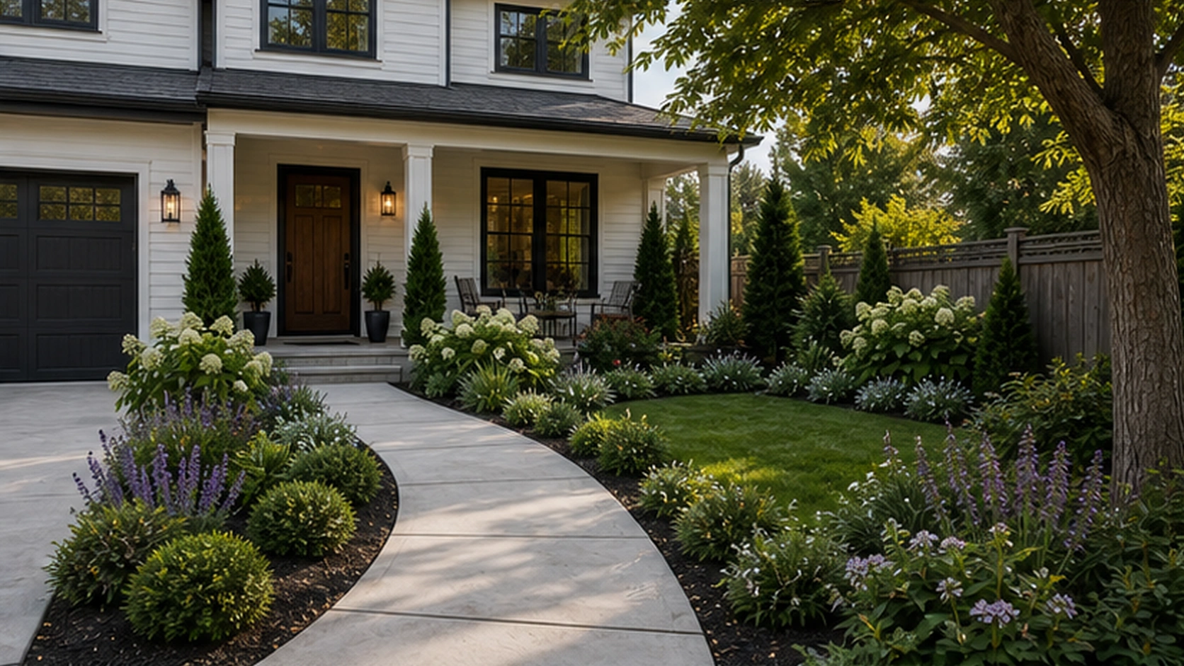 Front Yard Landscaping Ideas with a natural concrete look