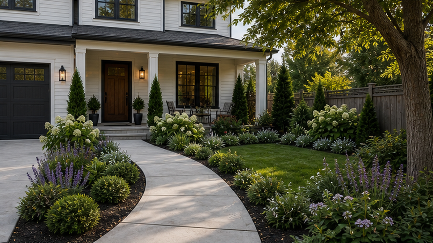 Front Yard Landscaping Ideas with a natural concrete look