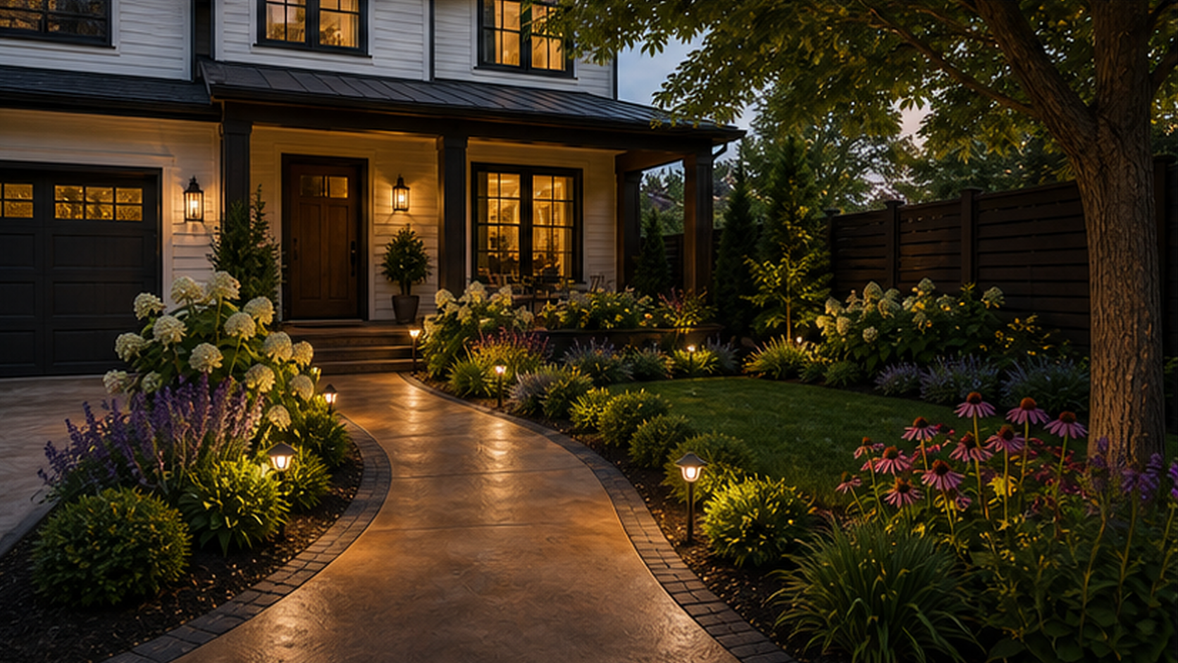Front Yard Landscaping Ideas with a treated concrete look