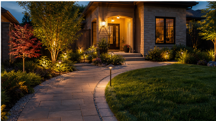 Front Yard Landscaping Ideas with evening light
