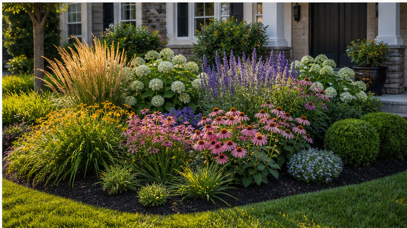 Front Yard Landscaping Ideas with seasonal color