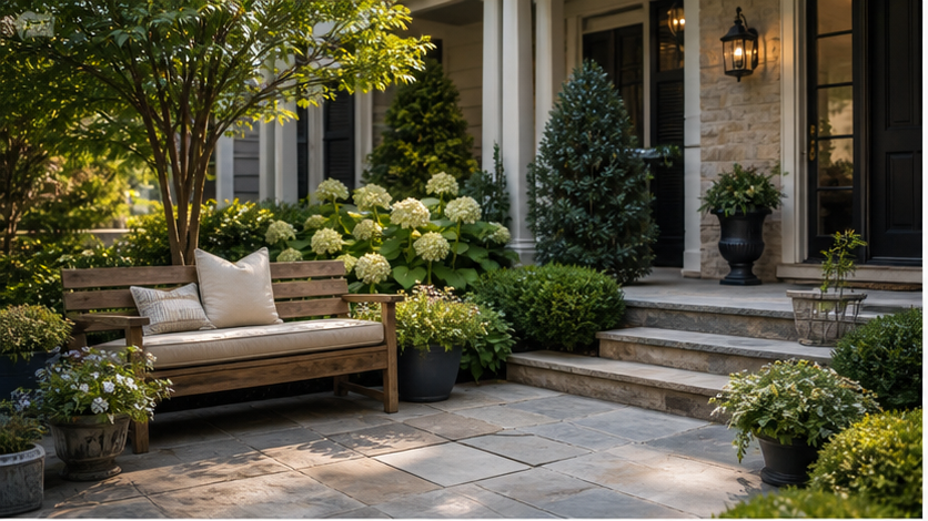 Front Yard Landscaping Ideas with seating zone