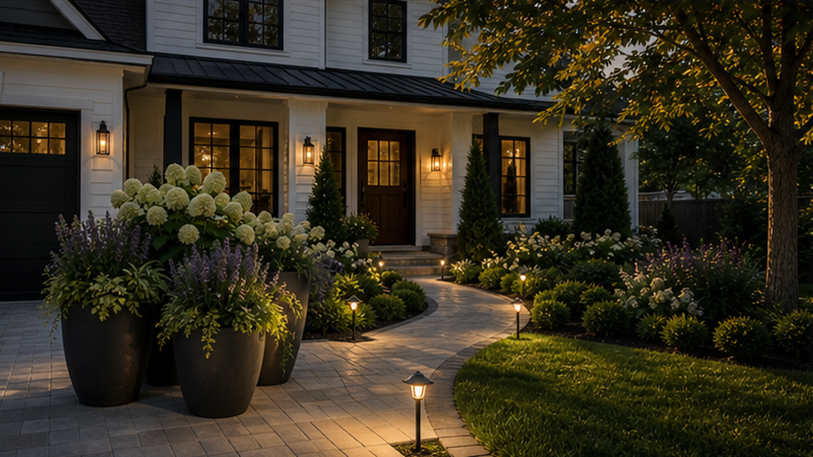 Front Yard Landscaping Ideas with path light accents