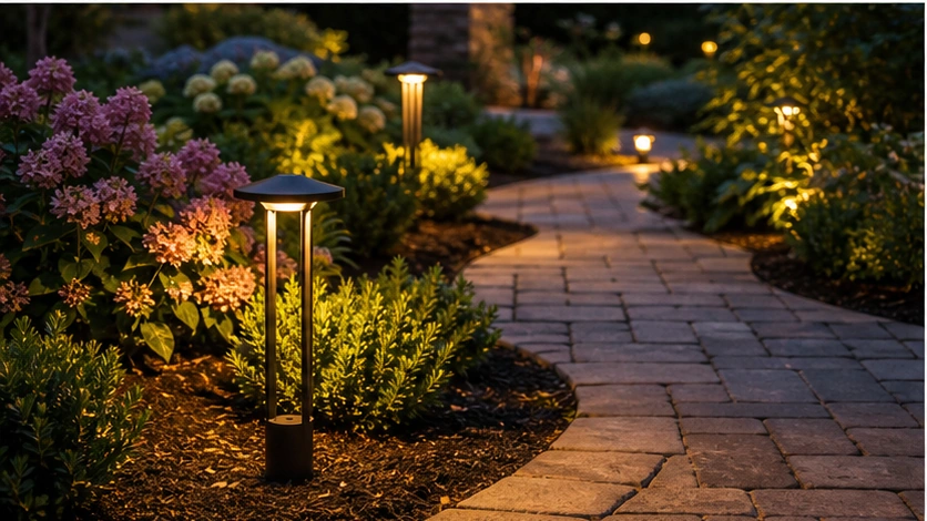 Front Yard Lighting Ideas with planting and material detail