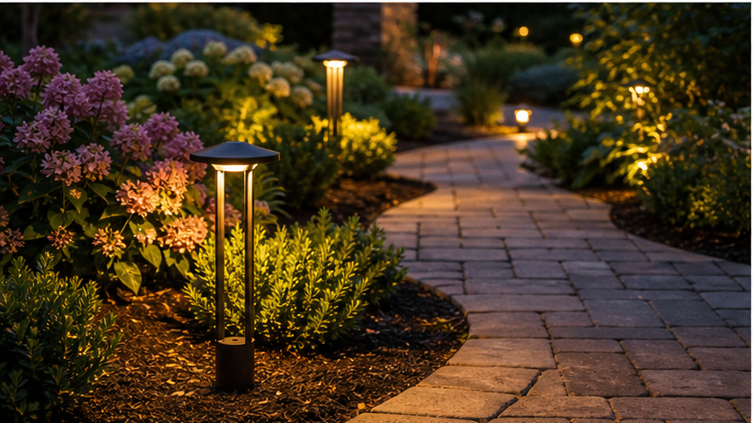 Front Yard Lighting Ideas with planting and material detail