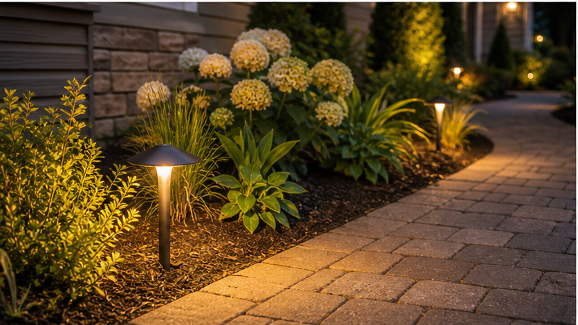 Front Yard Lighting Ideas with materials and planting