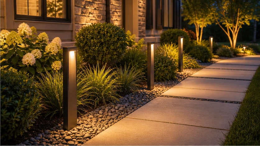 Front Yard Lighting Ideas with bollard lights
