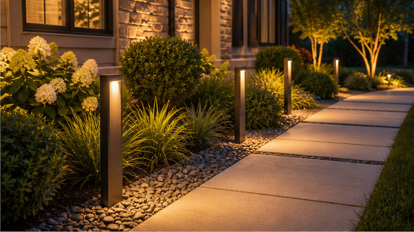 Front Yard Lighting Ideas with bollard lights