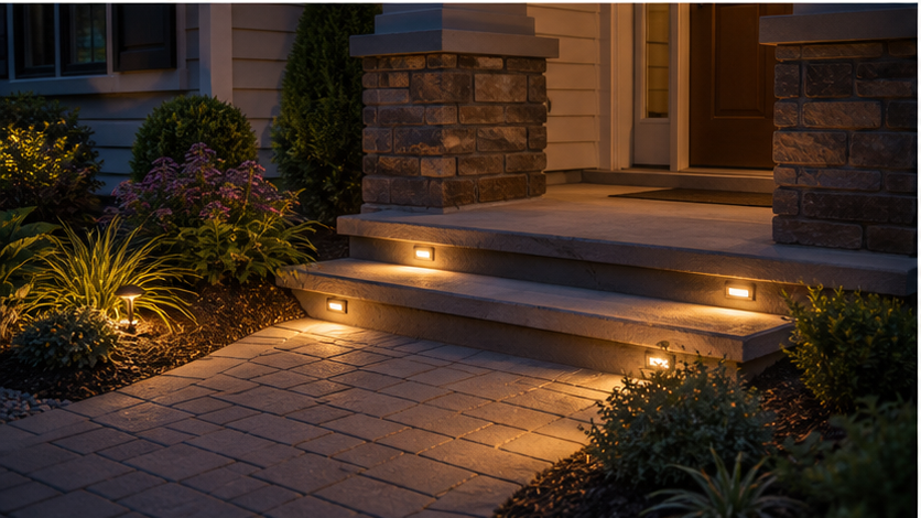 Front Yard Lighting Ideas with step lights