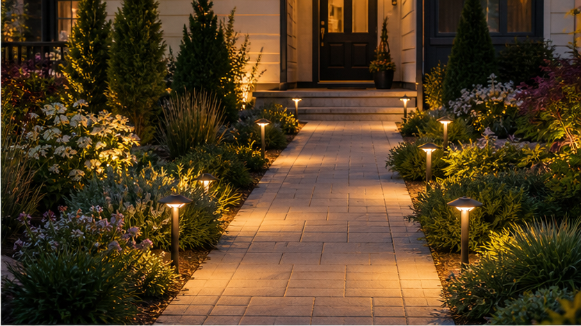 Front Yard Lighting Ideas with light pavers
