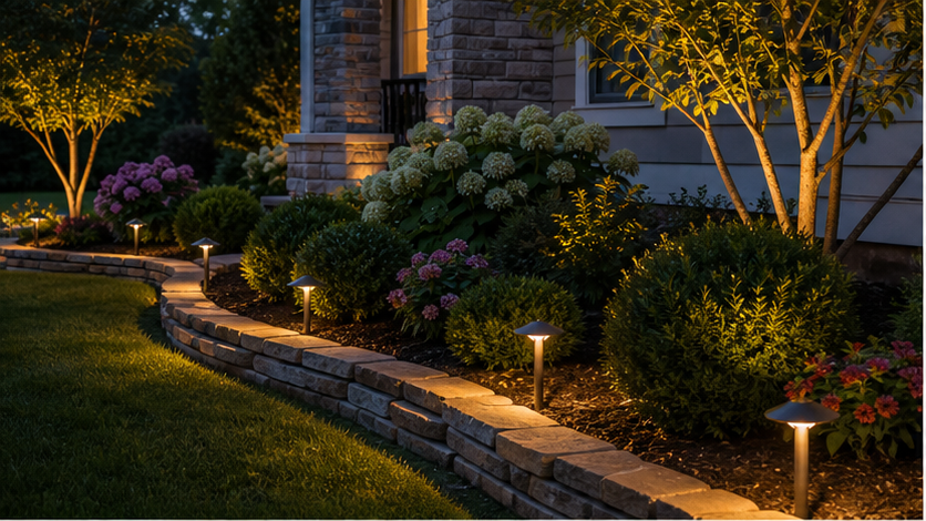 Front Yard Lighting Ideas with stone border