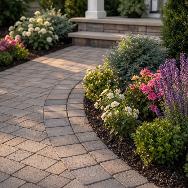 Front Yard Paver Walkway Ideas planting and material detail