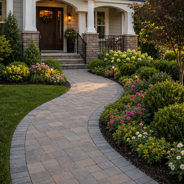 Front Yard Paver Walkway Ideas with entry curve