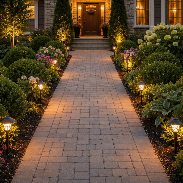 Front Yard Paver Walkway Ideas lighting idea