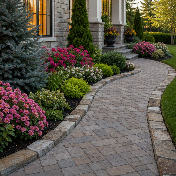 Front Yard Paver Walkway Ideas with stone border