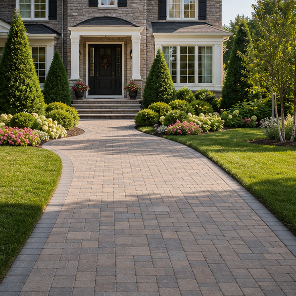 Front Yard Paver Walkway Ideas with wide entry