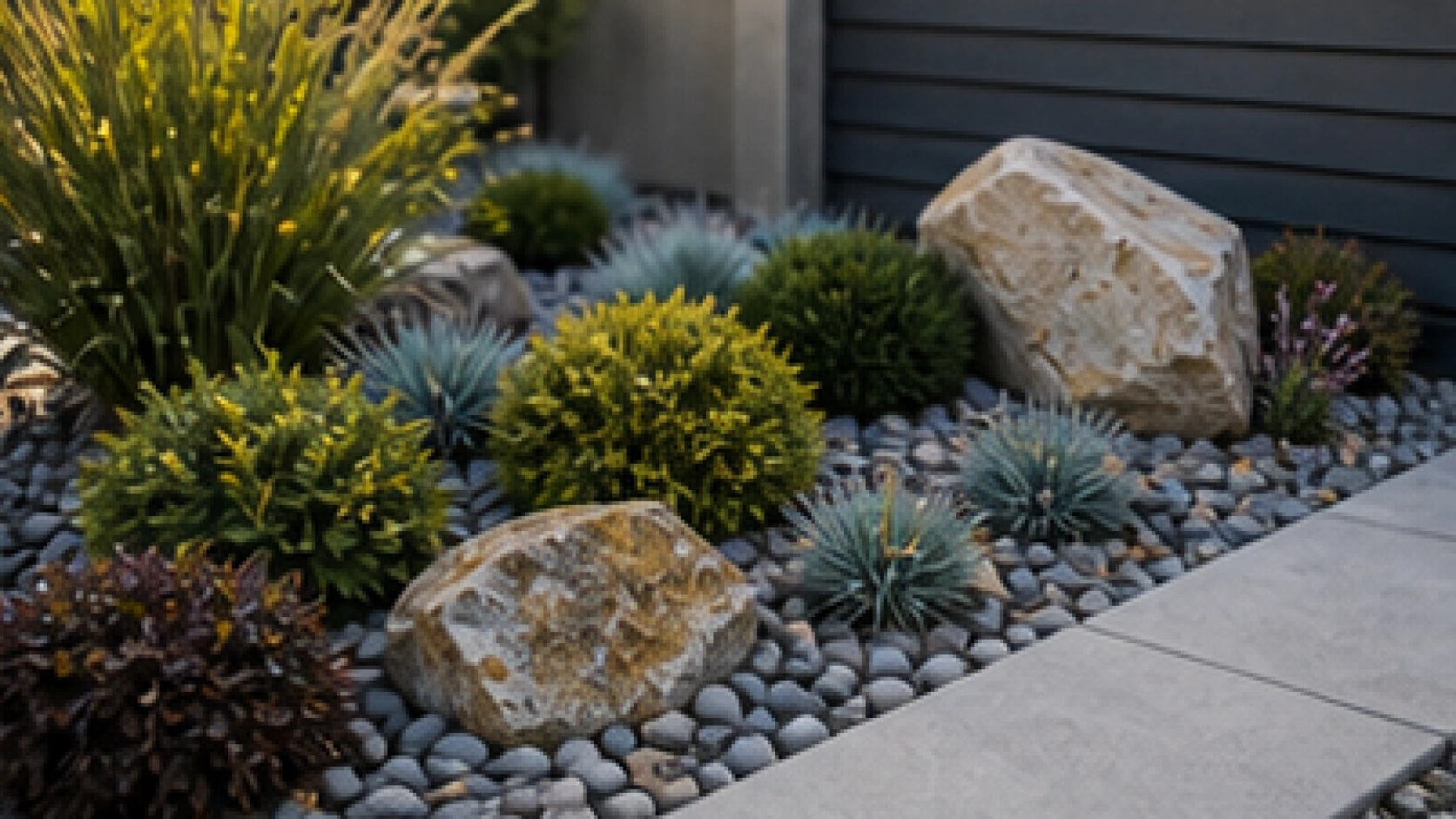 Front Yard Rock Landscaping Ideas materials and planting