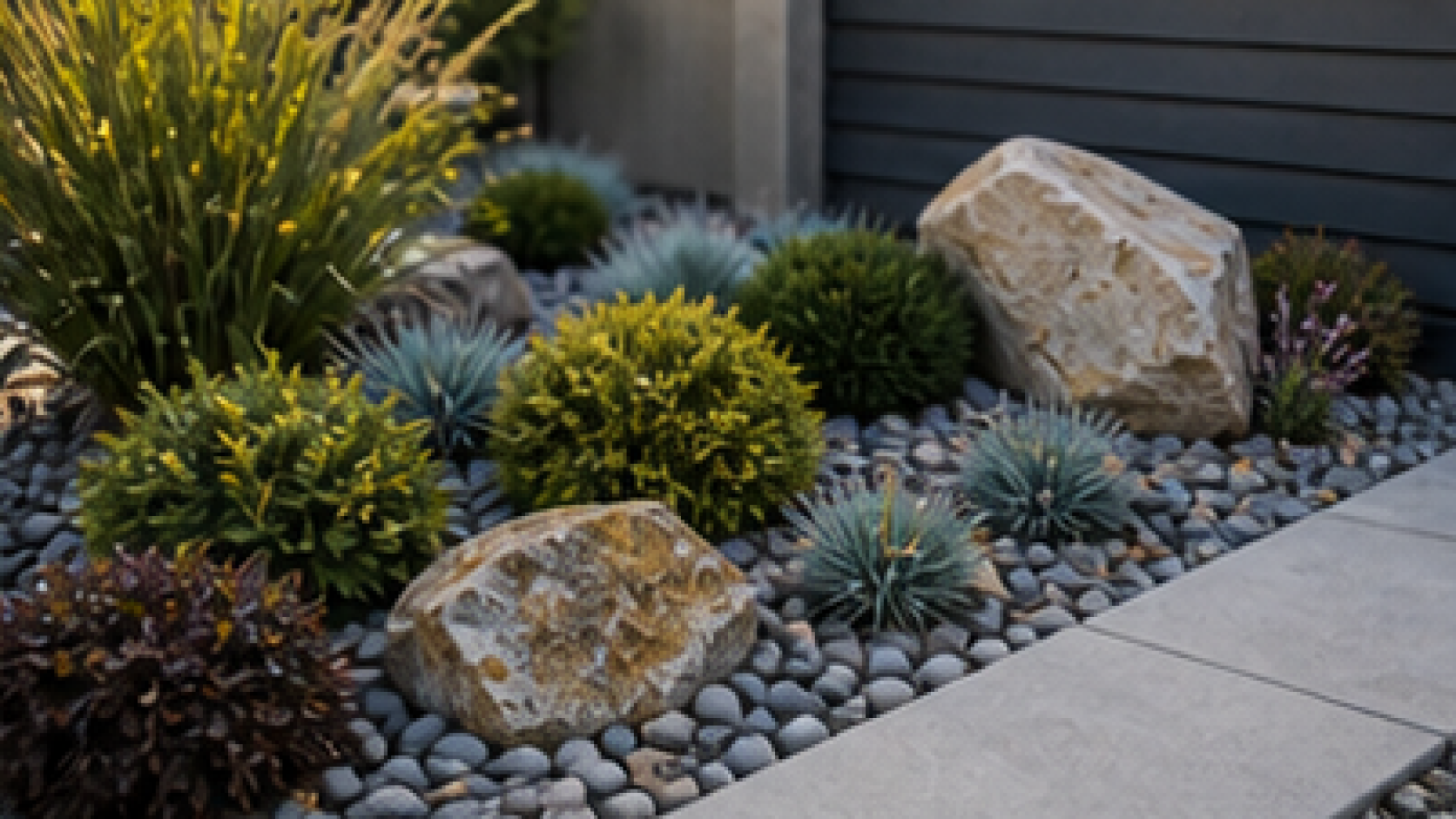 Front Yard Rock Landscaping Ideas materials and planting