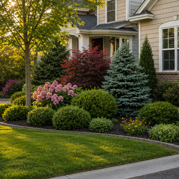 Front Yard Shrub Landscaping Ideas with flowering shrubs