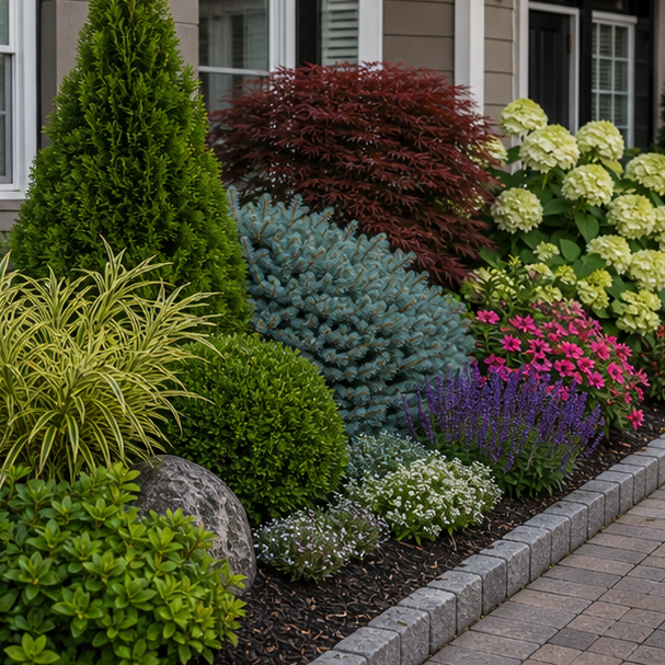 Front Yard Shrub Landscaping Ideas materials and planting