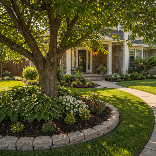 Front Yard Tree Landscaping Ideas with real yard setting