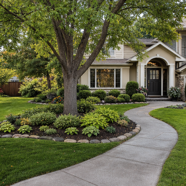 Front Yard Tree Landscaping Ideas with layout direction