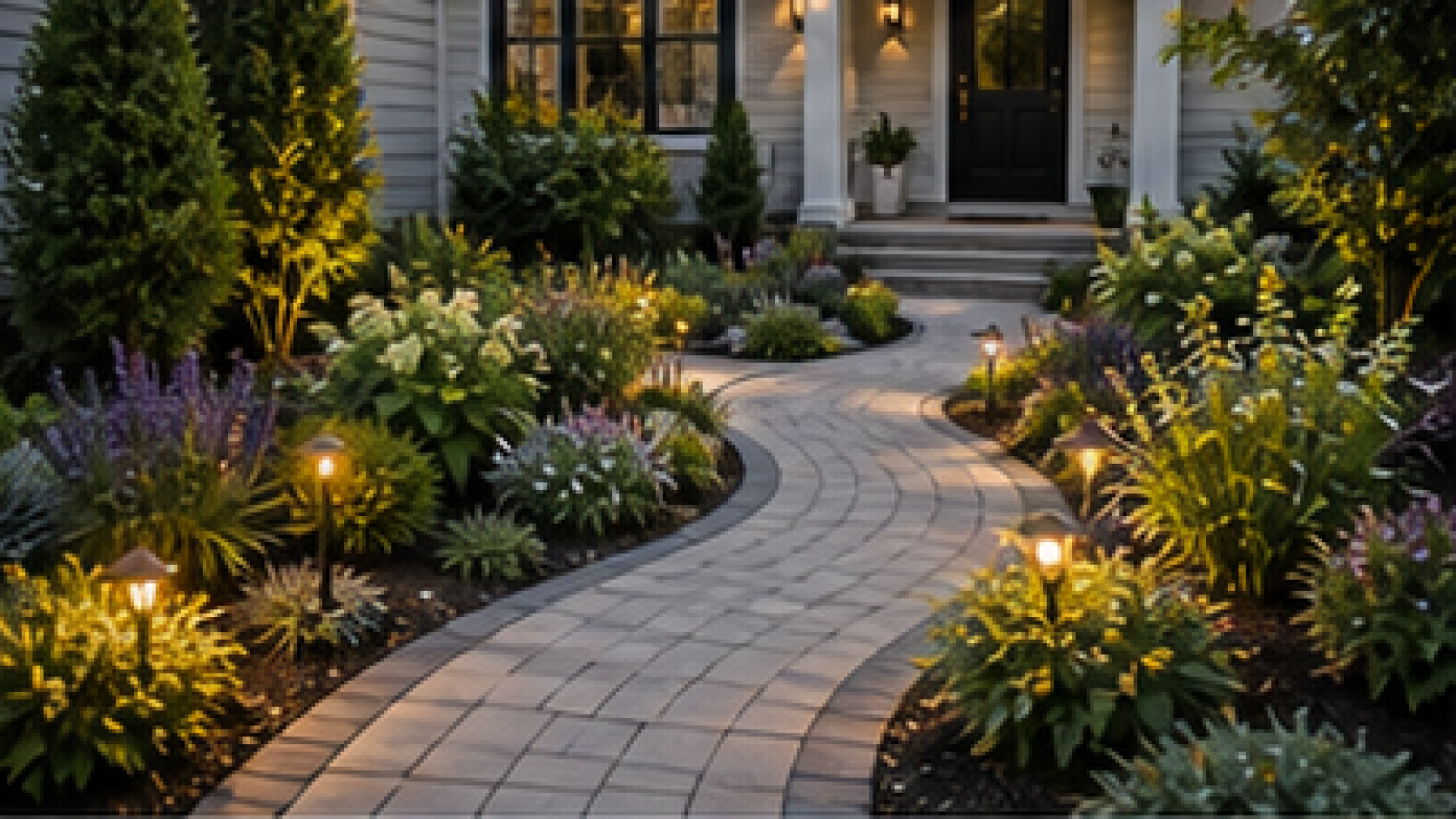 Front Yard Walkway Ideas with path lights