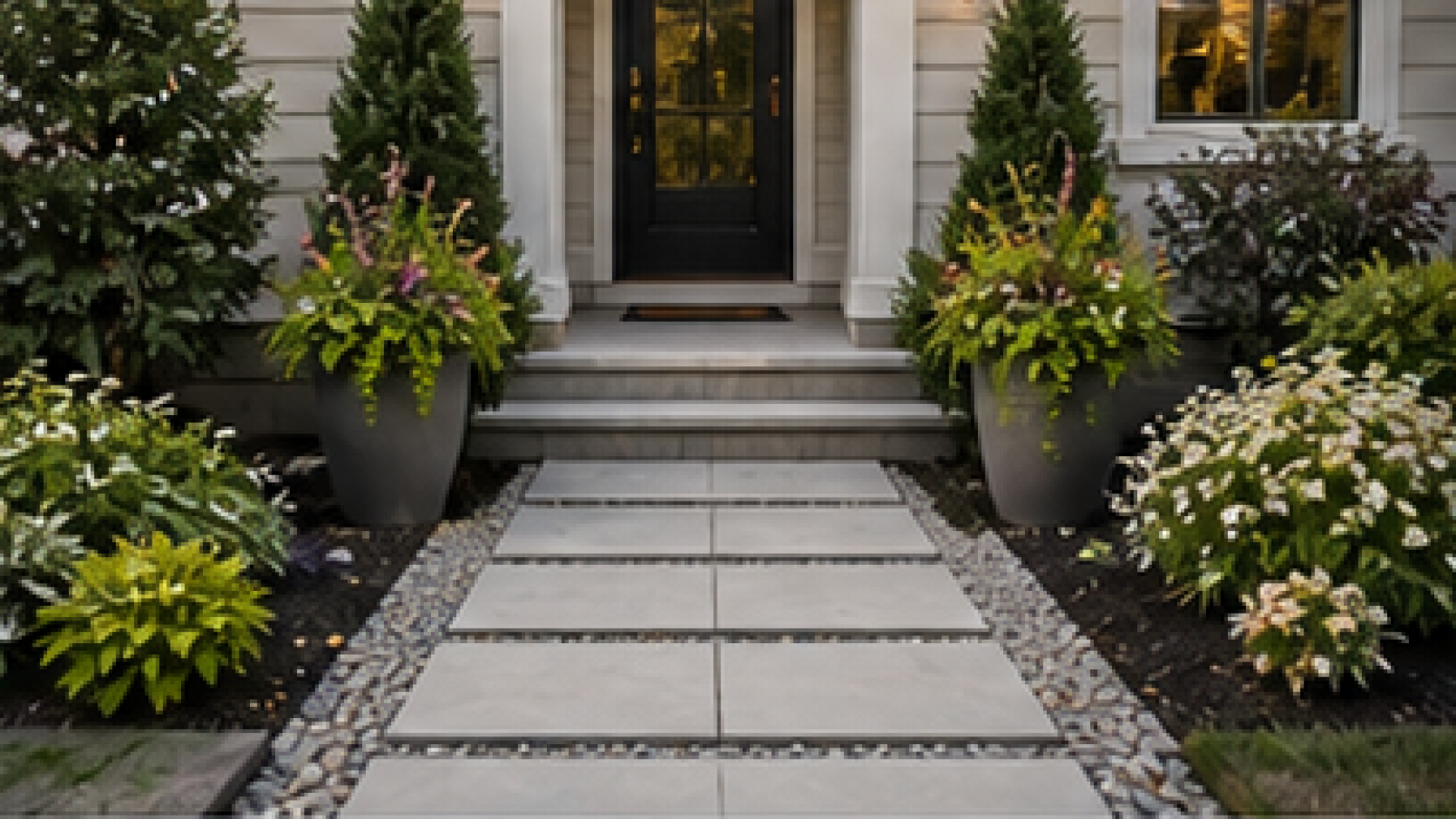 Front Yard Walkway Ideas with entry planters