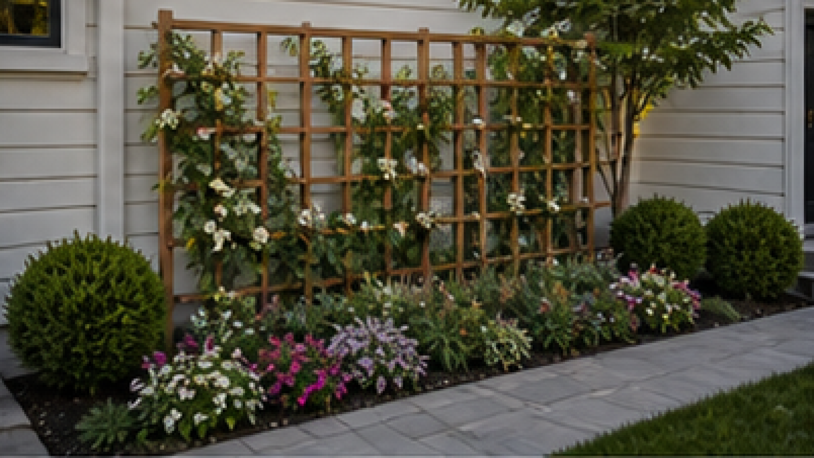 Front Yard Walkway Ideas with trellis accent