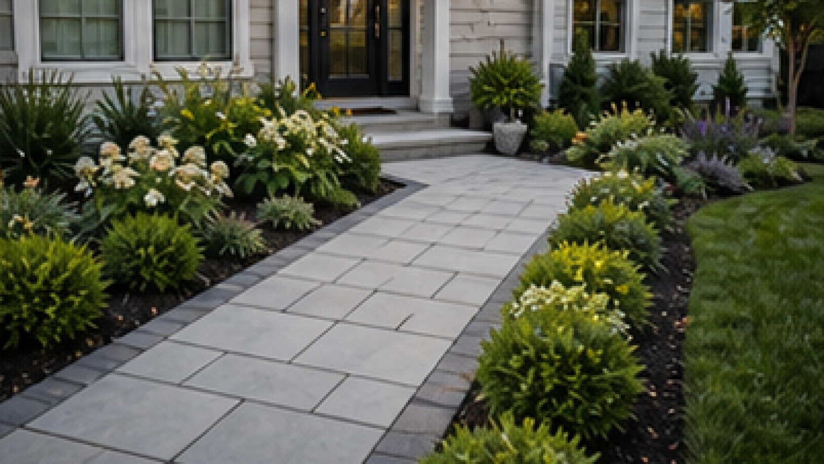 Front Yard Walkway Ideas with light pavers