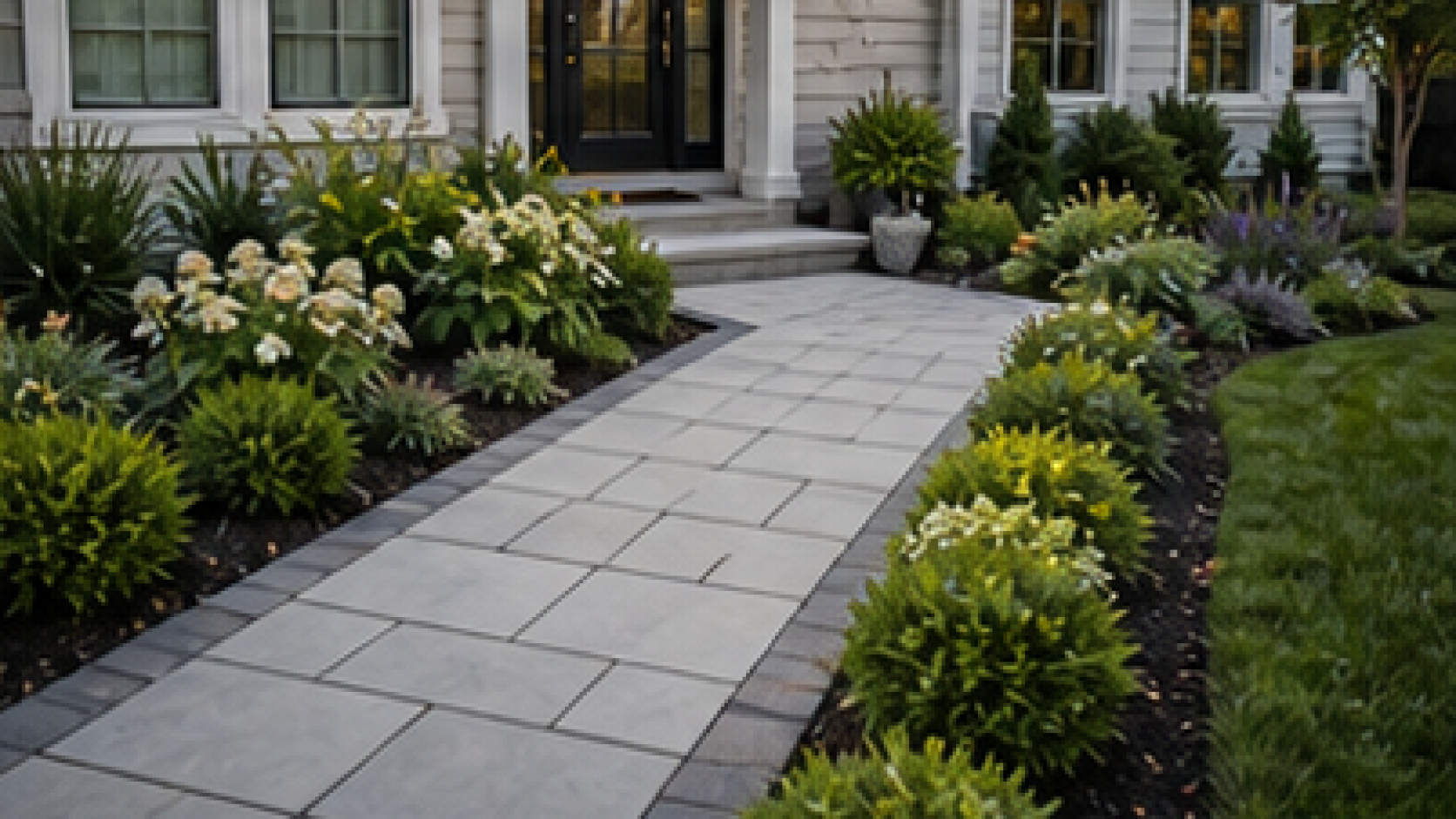 Front Yard Walkway Ideas with light pavers