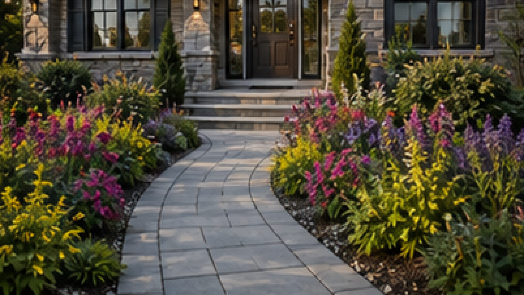 Front Yard Walkway Ideas with seasonal color