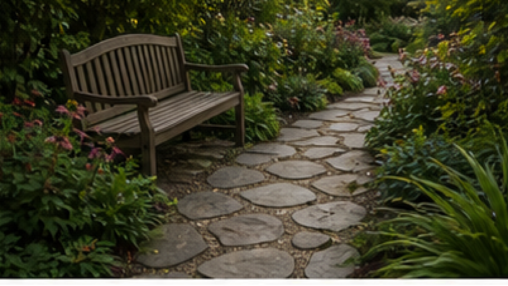Garden Path Ideas with garden bench
