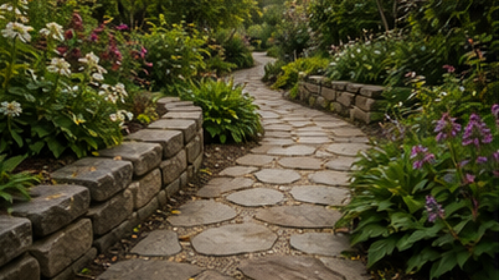 Garden Path Ideas with stone border