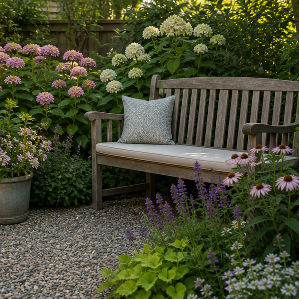 Garden Seating Area Ideas materials and planting