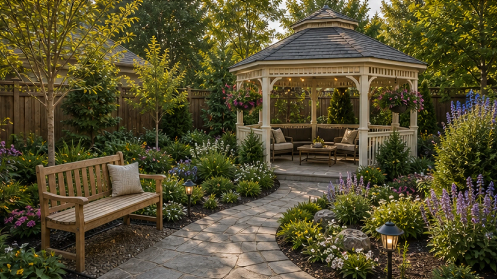 Gazebo Ideas with a bench accent