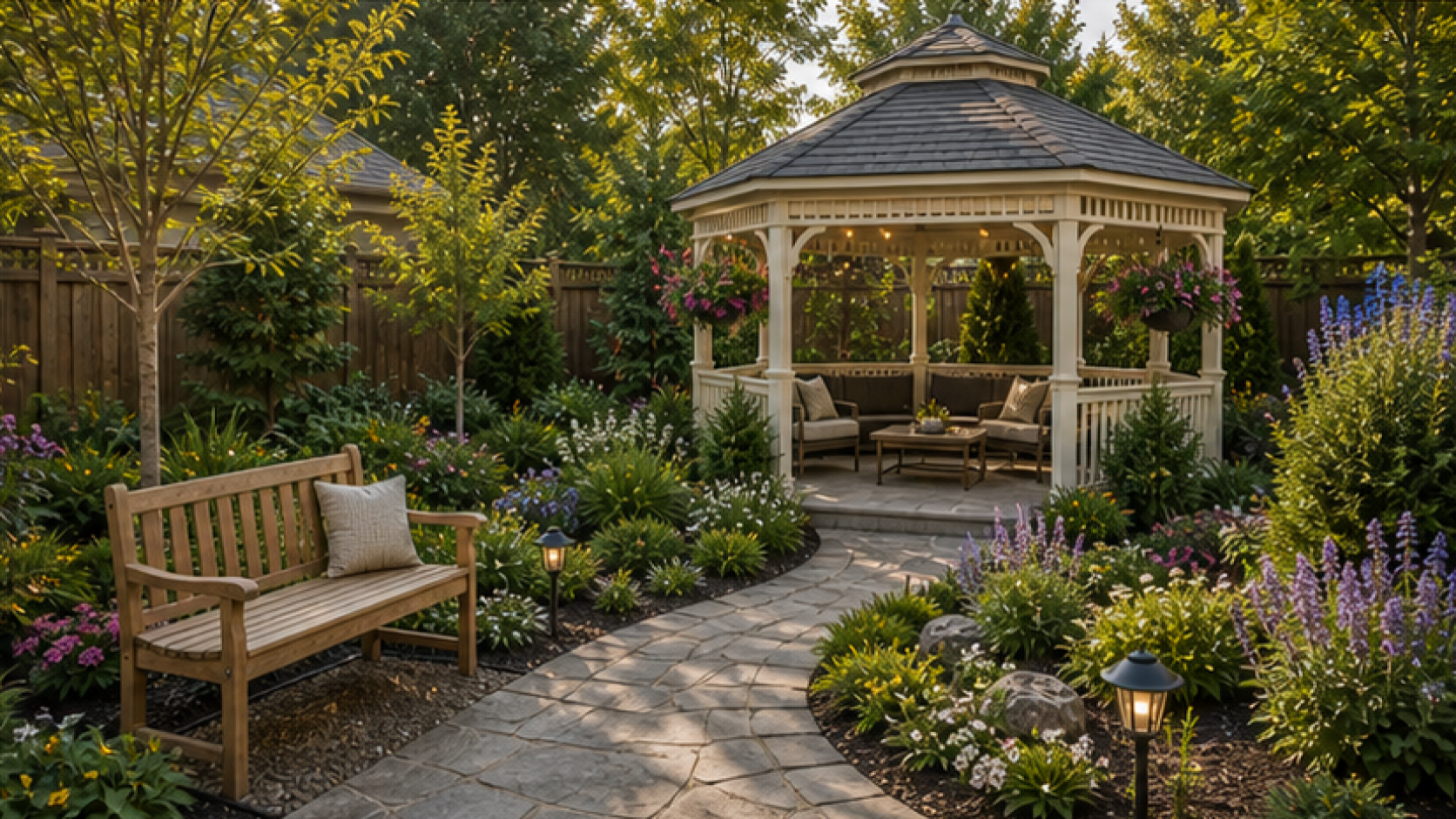 Gazebo Ideas with a bench accent