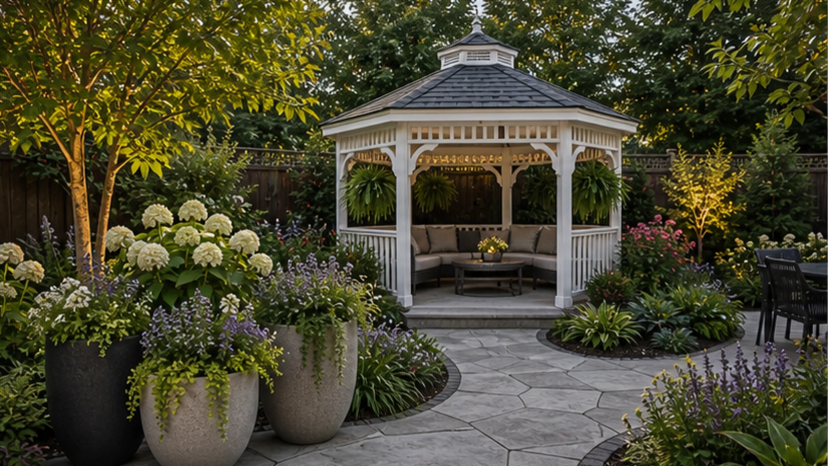 Gazebo Ideas with grouped planters