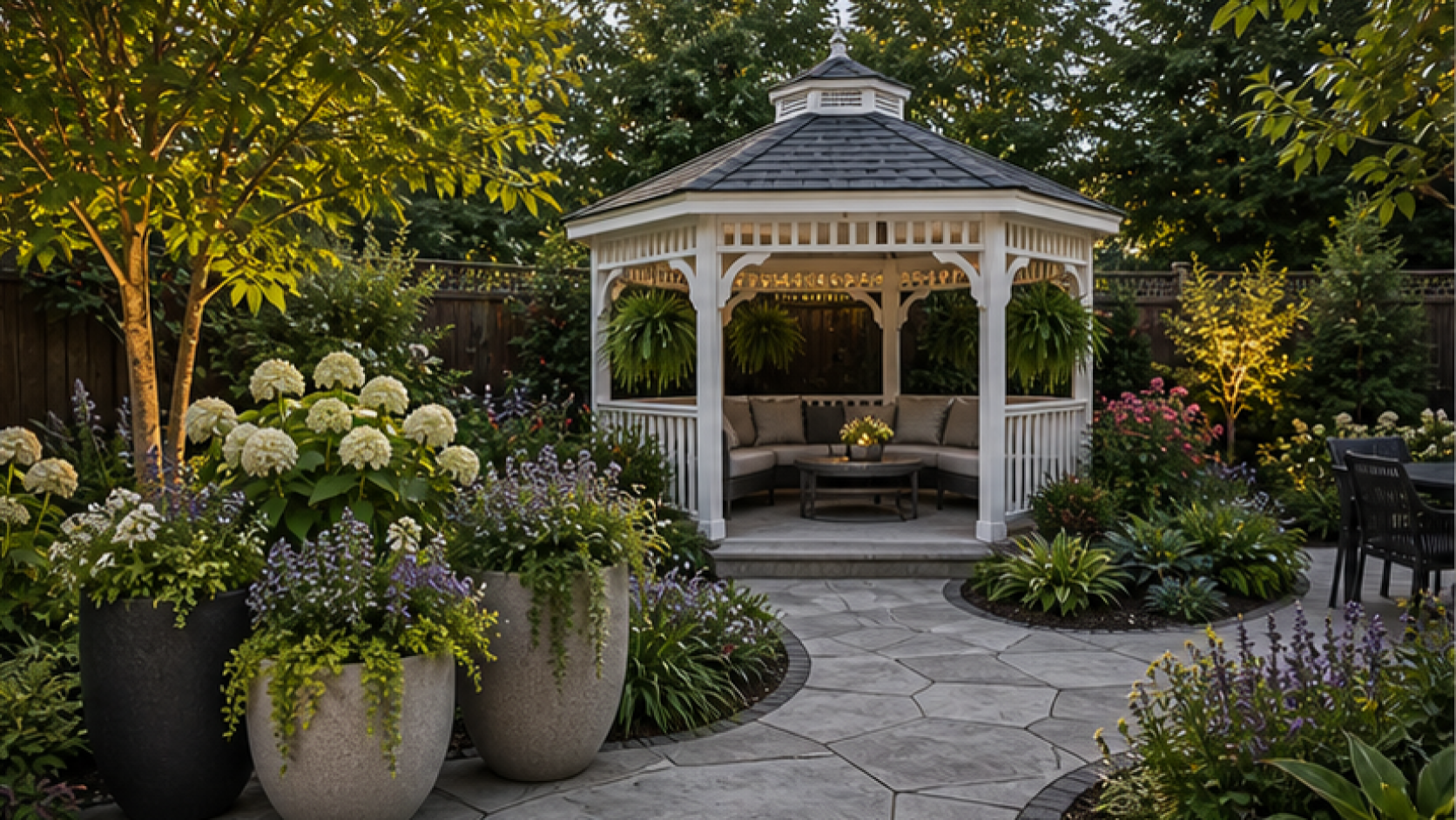 Gazebo Ideas with grouped planters