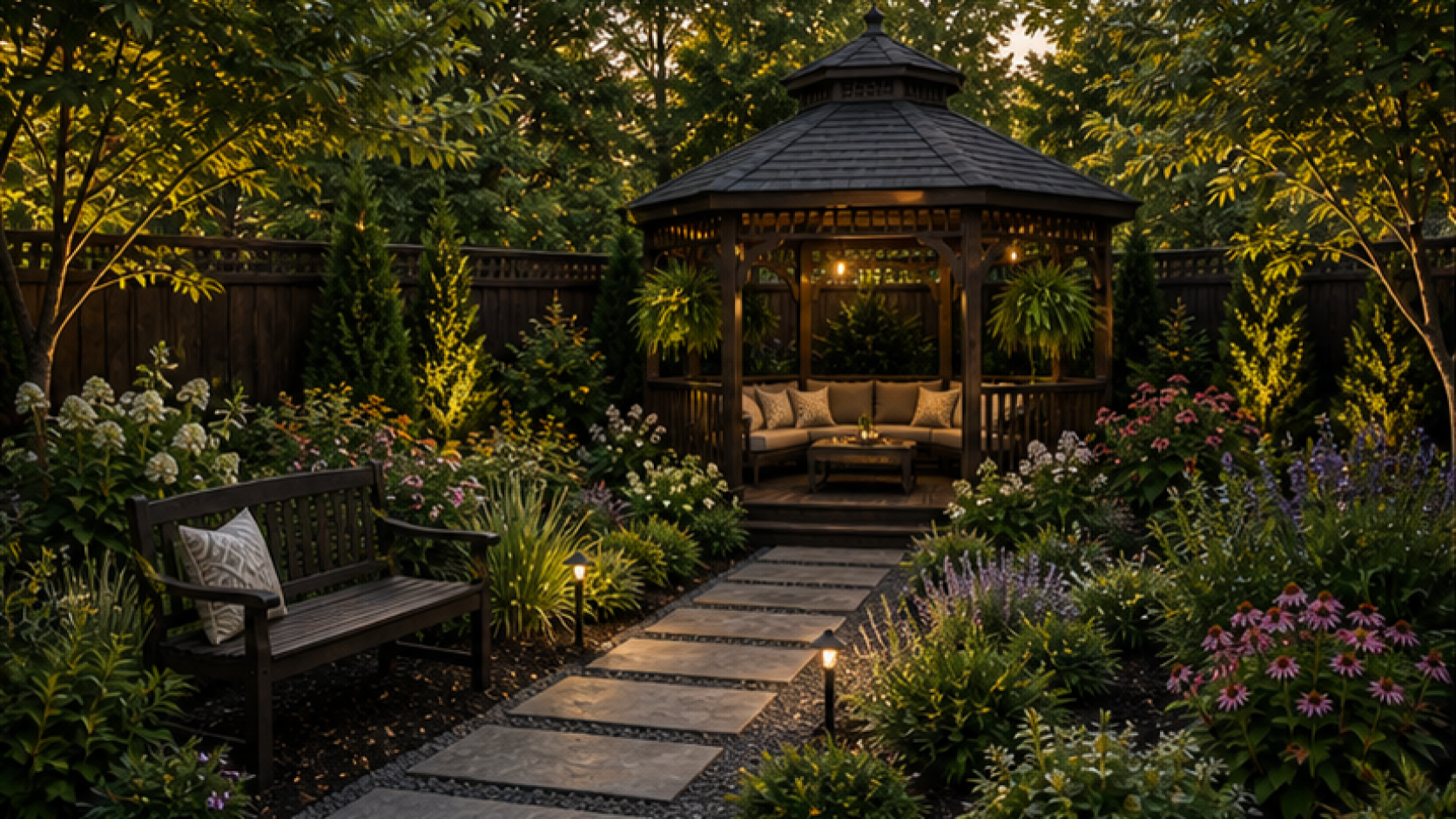 Gazebo Ideas with dark wood accents
