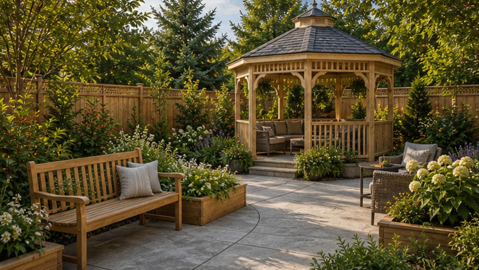 Gazebo Ideas with natural wood accents