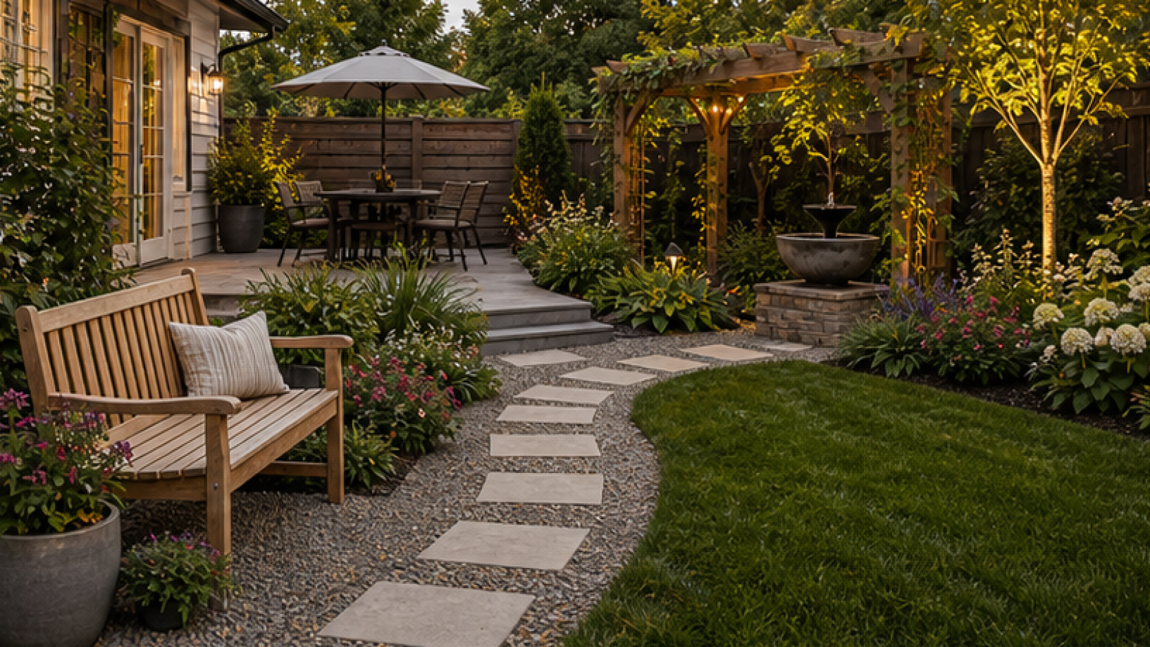 Landscape Design App with a bench accent